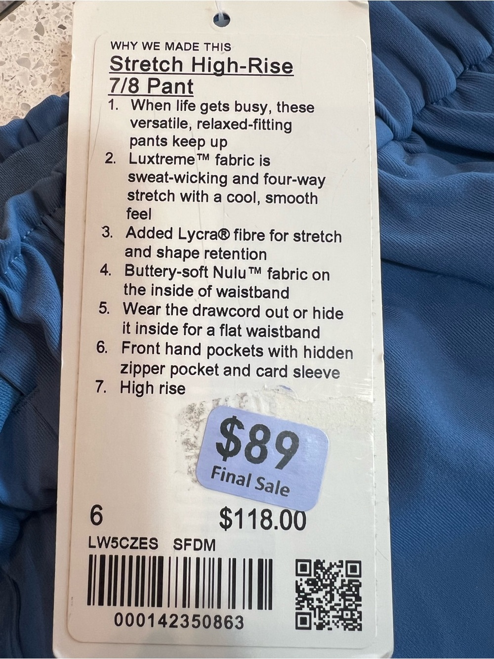 lululemon Stretch High-Rise 7/8 Pant (NEW WITH TAGS ATTACHED) Soft Denim Blue - Picture 2 of 12